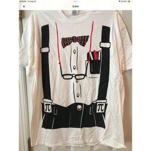 Men's Size Small White NOVELTY Short Sleeve Suspenders & Bow Tie T-Shirt.
